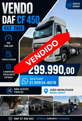 Caminhão DAF 450 CF 6x2 Único dono 258.112km 2022 R$299.990,00 
