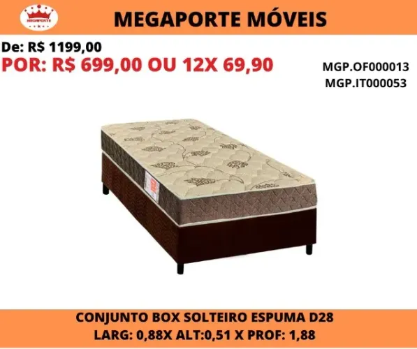 CAMA BOX SOLTEIRO ESPUMA D28
