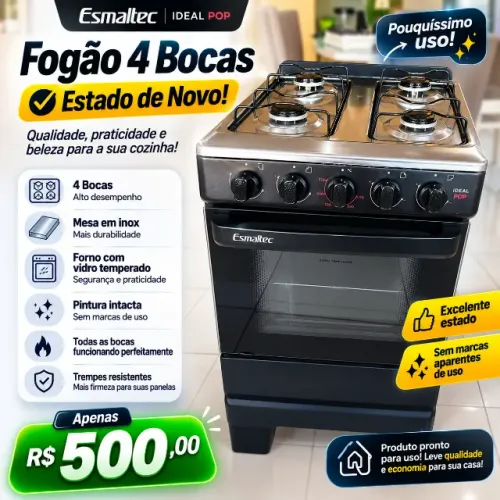 Fogão Esmaltec 4 Bocas | Estado de Novo | Sem Marcas de Uso