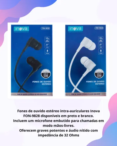Fone De Ouvido Inova Com Microfone FON-9828 Original Novo Na Caixa