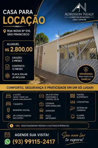 Alugo casa 3 quartos no Bairro São Francisco