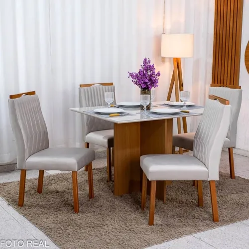 Mesa de Jantar 120×90 Vidro Off+ 4 Cadeiras Entrega Rápida