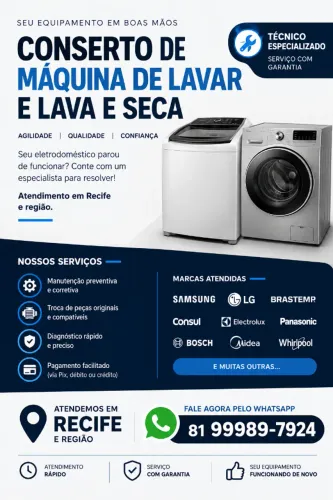 CONSERTO DE MÁQUINA DE LAVAR E LAVA E SECA EM RECIFE 