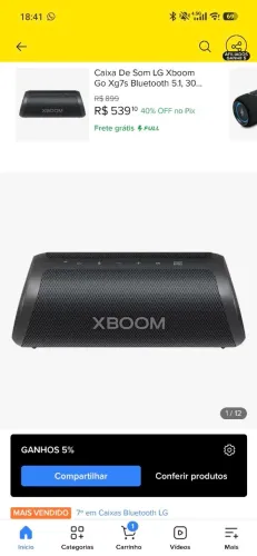 Xboom LG original acompanha cabo de carregador, preciso do dinheiro, caixa é top 