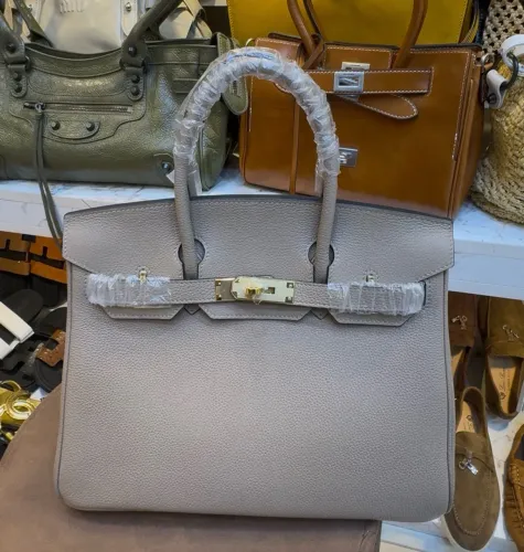 Bolsa de couro legítimo cinza claro modelo italiano Hermes birkin