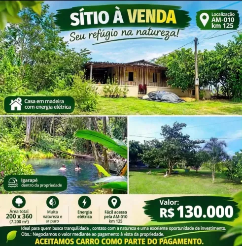 Vendo sítio ramal Boa sorte AM010