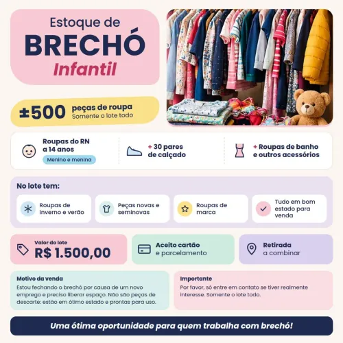 ESTOQUE COMPLETO DE BRECHÓ INFANTIL - ROUPAS DO RN AO 14