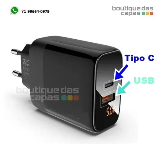 Carregador adaptador Usb + tipo c type c 18w iPhone 11 12 samsung Xiaomi Motorola