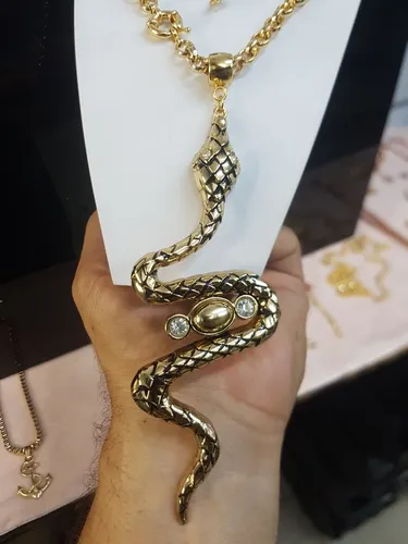 Kit Feminino elo português cobra serpente cravejada puro 18k