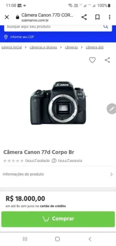 Câmera Canon EOS 77D Corpo BR