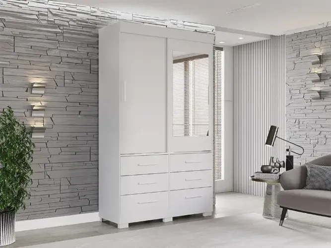 Guarda Roupa Solteiro 2 Portas 6 Gavetas Star Salleto Branco - Em Promoção