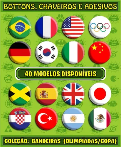 Bottons Bandeiras Jogos Olímpicos Copa Países Olimpíada Brasil Esportes - NerdDog Store