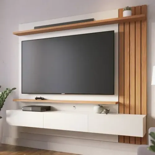 Painel Home Suspenso Juriti Off White/Freijó Colibri - Entrega Rápida!