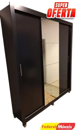 Guarda Roupa c/ Espelho 3 Portas ALL BLACK (FAZEMOS ENTREGA)