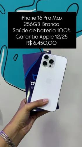 iPhone 16 Pro Max /256GB / Branco / Saúde de bateria 100% / Garantia 12/25 / R$ 6.450,00