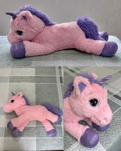 Pelúcia Grande kawaii Unicórnio Rosa pastel e lilás