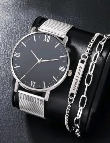 Kit Relógio e Pulseira Elegante - Unissex