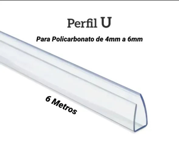 Perfil U para Policarbonato 4mm a 6mm - 6 Metros