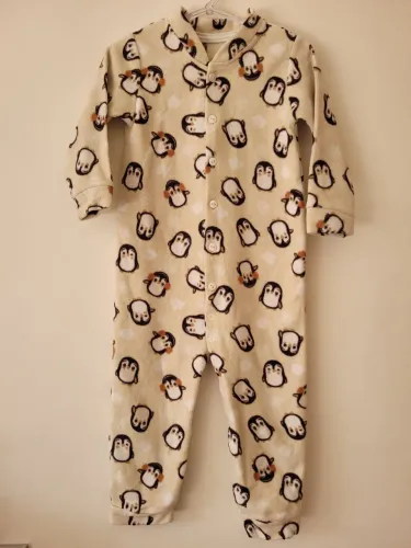 Macacão Infantil de Fleece / Soft  com Estampa de Pinguim