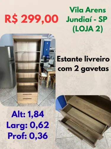 Estante livreiro com 2 gavetas