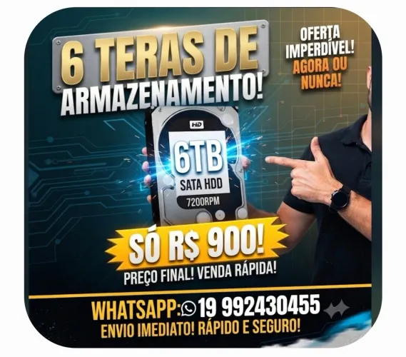 HD 6TB (Disco Rígido) para PC/<br>100% Saudável e Testado!