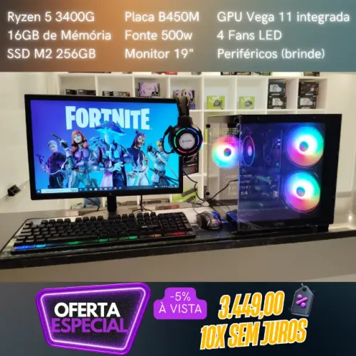 PC Gamer ryzem 5 3400G 16GB Vega 11 em 6X sem Juros