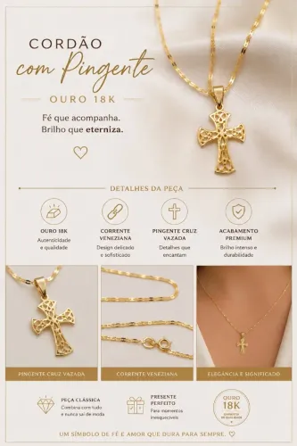 Pulseira com pingente e cordão de ouro