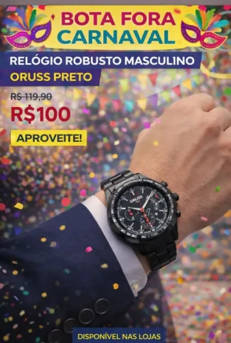 Bota fora carnaval relógio em aço masculino preto 