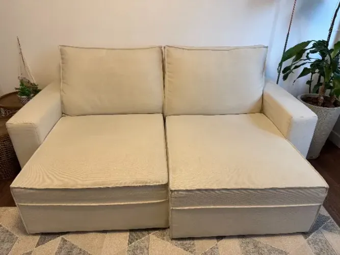 Sofá Retrátil 2,20m em Linho | Bom Estado | R$ 1.450