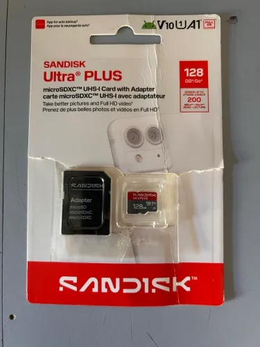 Cartão de memória Sandisk 128Gb Classe 10 - Micro SD.