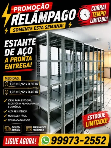 Estante de aço cinza 6 bandejas 30 e 40 cm de profundidade (leiam o anúncio)