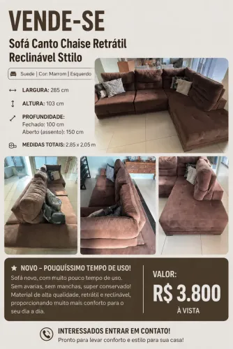 Sofá Canto Chaise Retrátil Reclinável Sttilo