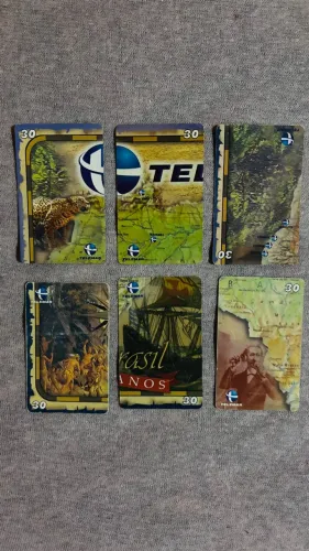 Lote 6 Cartões Telefônicos Telemar 30 - Série Brasil 500 Anos - Puzzle Mapa do Brasil Raro