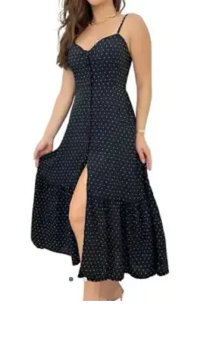 Vestido Preto de bolinha longo