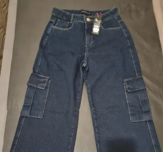 Calça Jeans Cargo Feminina 100% Jeans