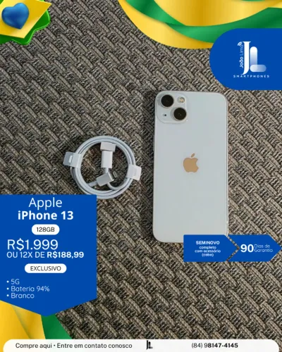 IPHONE 13, 5G, 128GB, BRANCO, SEMINOVO, EXCLUSIVO!