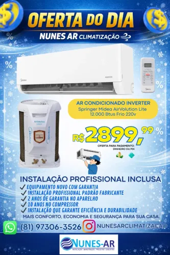 AR CONDICIONADO SPRINGER MIDEA INVERTER 12.000 BTUS COM INSTALAÇÃO PROFISSIONAL INCLUSA