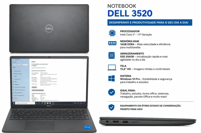 Notebook Dell 3520 i7 11° 16gb ssd 512gb