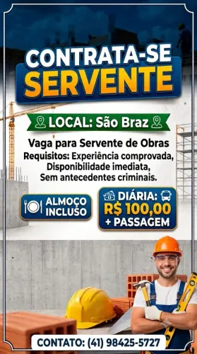Vaga para Servente de obras 