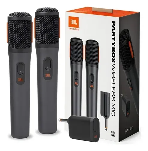 Caixa JBL e microfone 