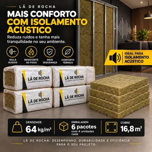 Lã de rocha 64Kg/m3 (6 pacotes/ cobre 16,8m2)