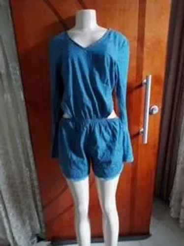 Dois Macaquinhos Jeans Aquamar e Rosa Goiaba
