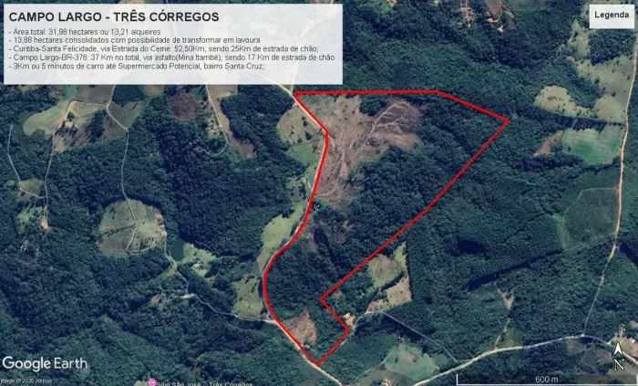Sítio Campo Largo, 319.780m² ou 31,97 hectares, Três Córregos, reflorestamento/lavoura, pl