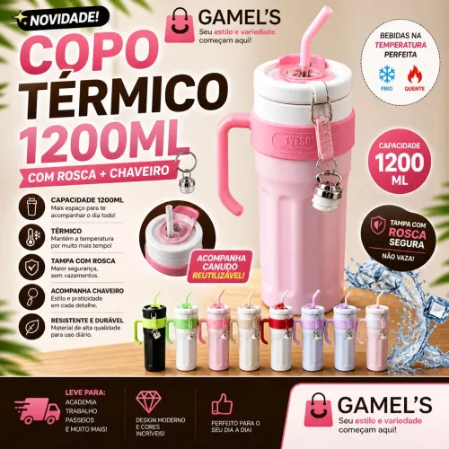 ? COPO TÉRMICO 1200ML COM ROSCA + CHAVEIRO ?