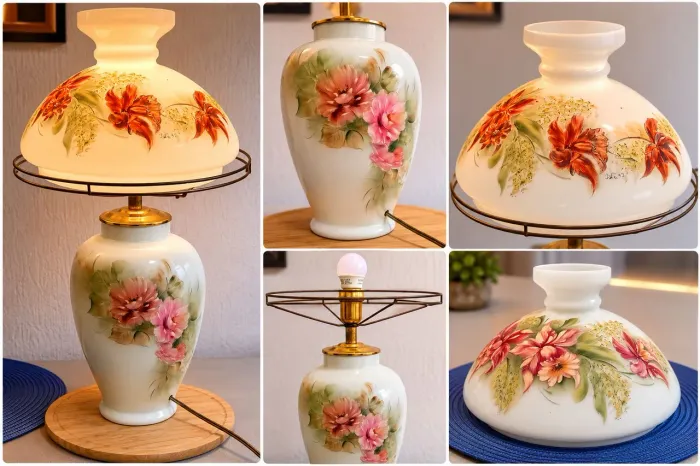 Abajur em Cerâmica Pintado à Mão - Peça Artesanal com Cúpula Floral
