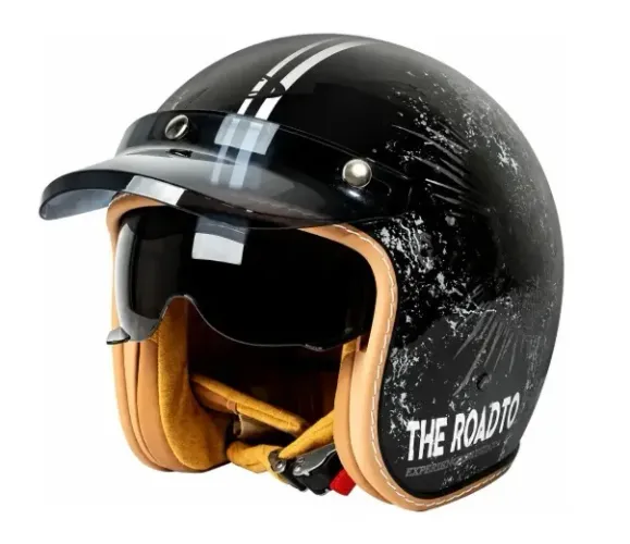 Capacete Aberto Custom retrô vintage com viseira Nr 60 Novo Preto Cruz/Caveira