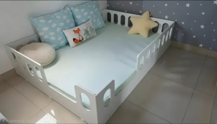 Cama Montessoriana Casal Infantil Branca - Com colção e capa protetora