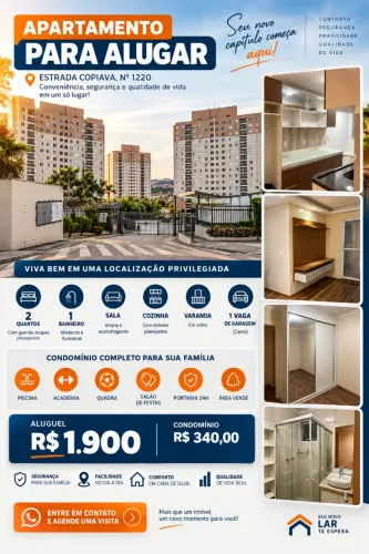 Apartamento Flex Carapicuíba 3 com 2 Quartos, Vaga de carro | Aluguel R$ 1.900