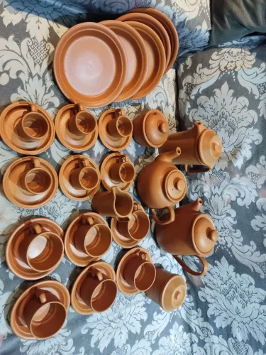 Jogo de café antigo de barro