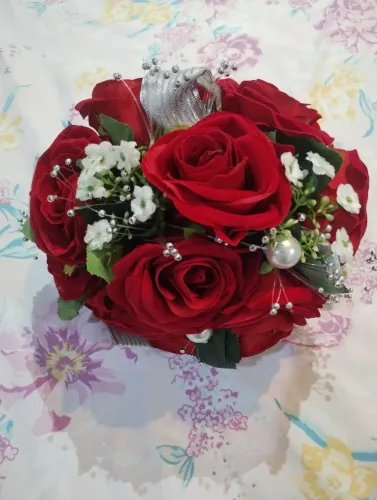 Buque de flores artificial - rosas vermelhas 